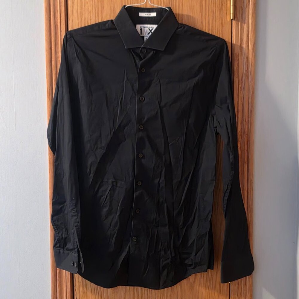 Express 1MX Slim Fit Black Dress Shirt Men's Medium — Like New